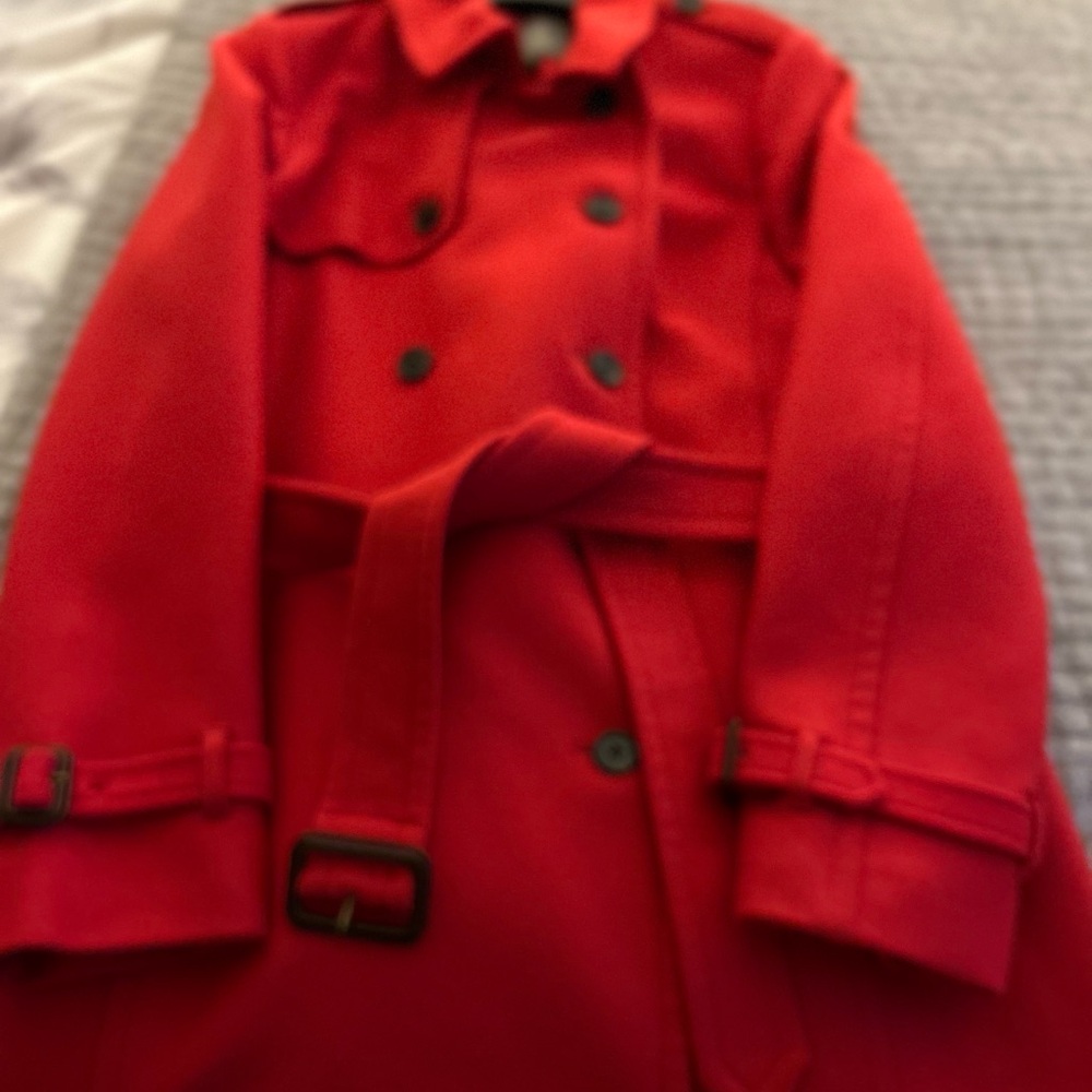 J. Crew Red Trench Coat with Belted Design